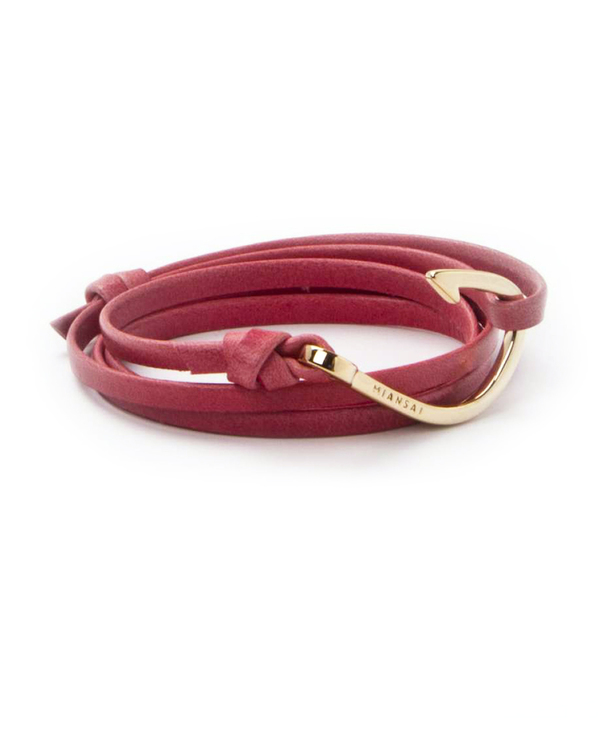 Miansai Gold Fish Hook and Flamingo Leather Wrap Bracelet Miansai Gold Fish Hook and Flamingo Leather Wrap Bracelet