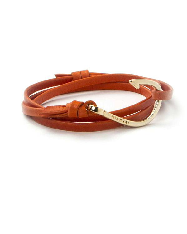 Miansai Gold Fish Hook and Orange Leather Wrap Bracelet Miansai Gold Fish Hook and Orange Leather Wrap Bracelet