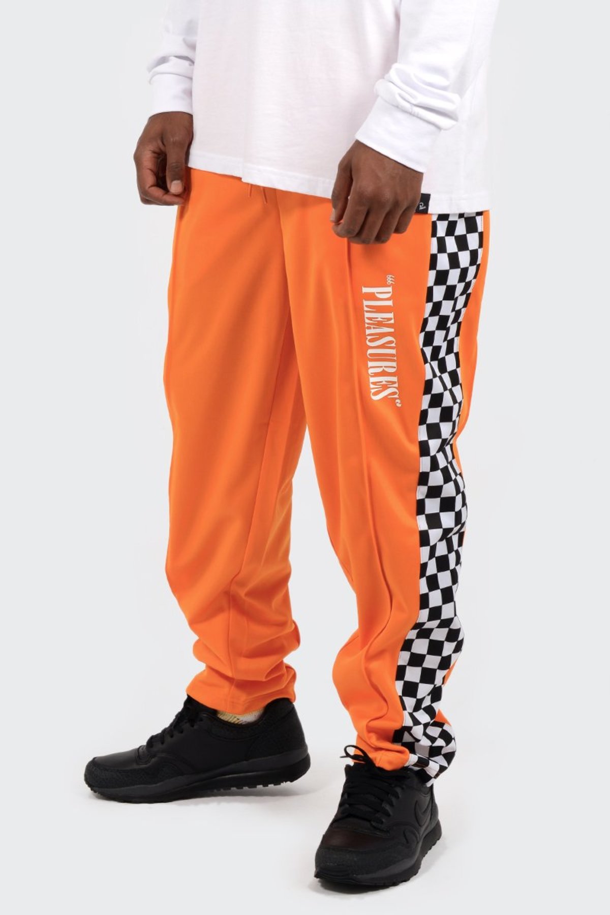 orange pants with checkered
