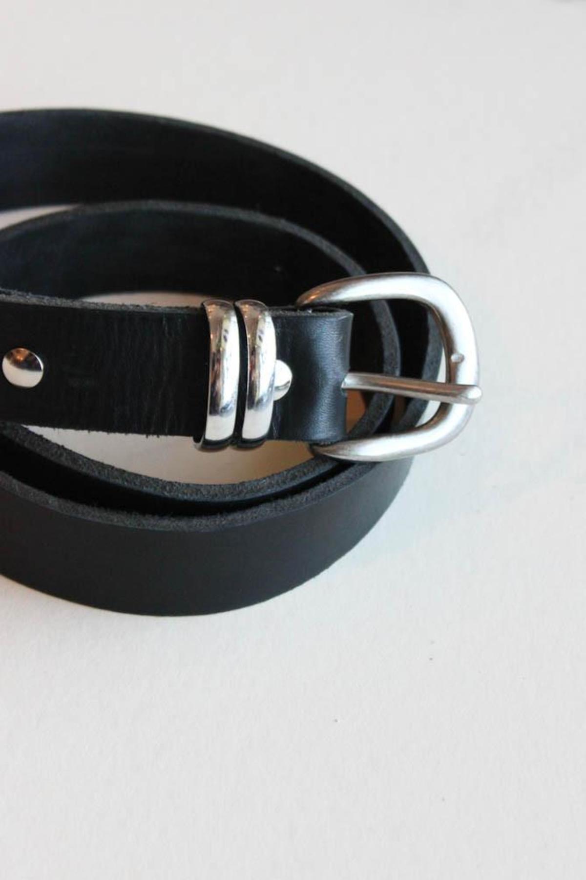 Avenue black leather belt - silver 