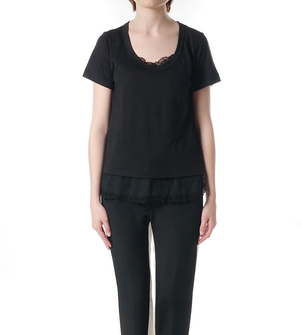 Sacai Luck Black T-Shirt with Lace Under Layer Sacai Luck Black T-Shirt with Lace Under Layer