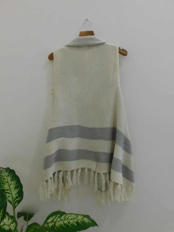 Lumiere Fringed Sweater w/ Striped Detail Lumiere Fringed Sweater w/ Striped Detail