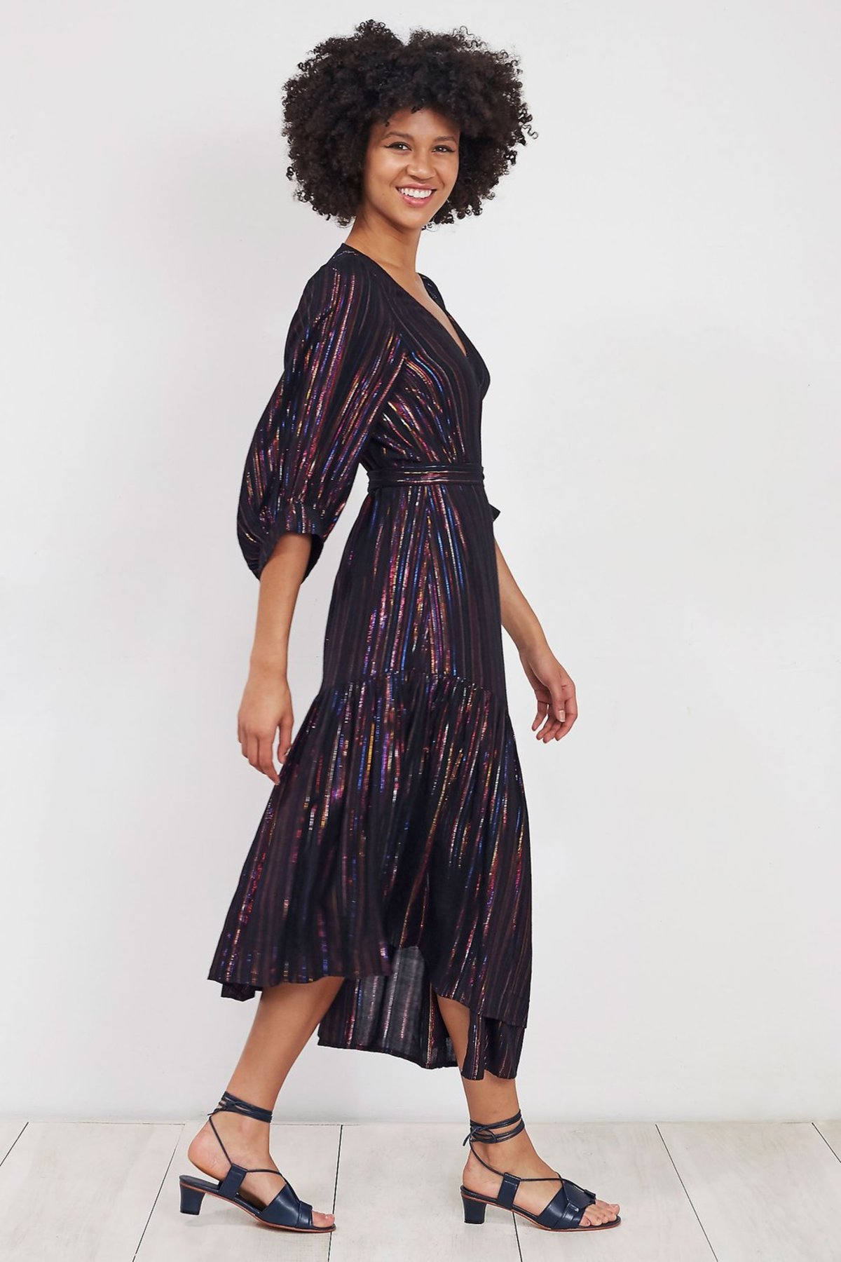 multi stripe wrap dress