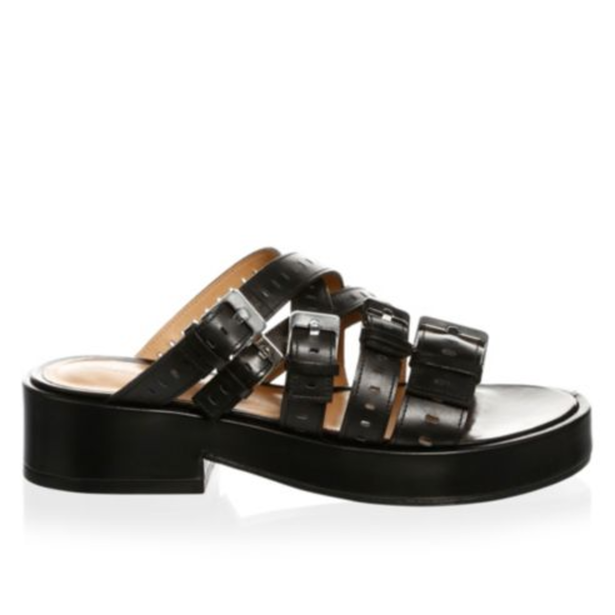 black platform leather sandals