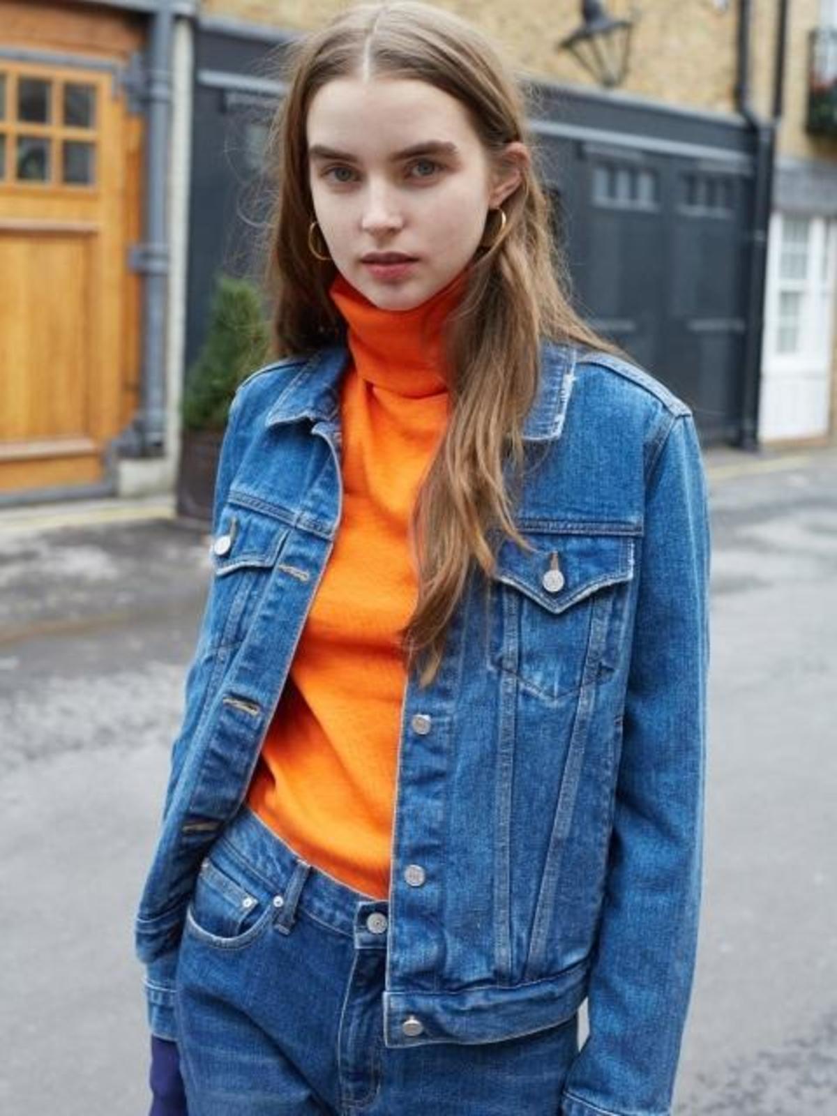 frill sleeve denim jacket