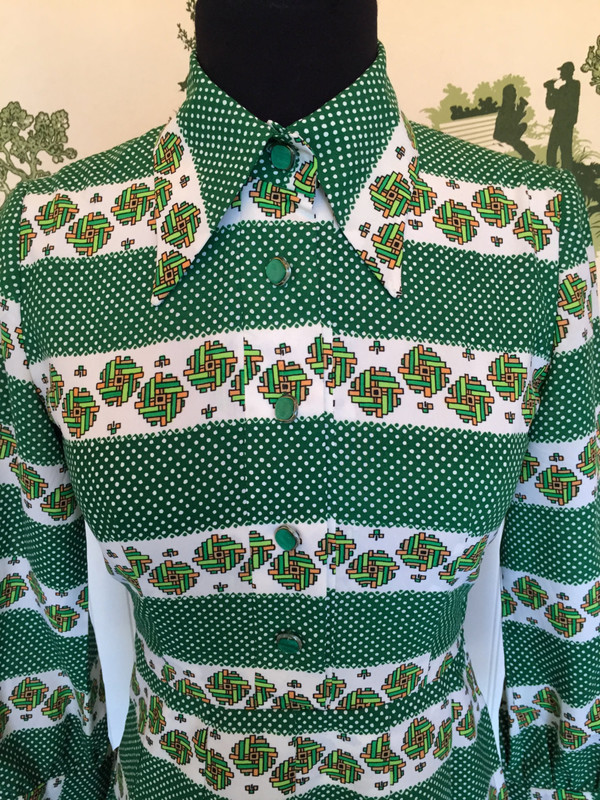 Vintage 60's Japanese Mad Men Graphic Pattern Dress 70's polka dot detail and print pattern size small medium Vintage 60's Japanese Mad Men Graphic Pattern Dress 70's polka dot detail and print pattern size small medium