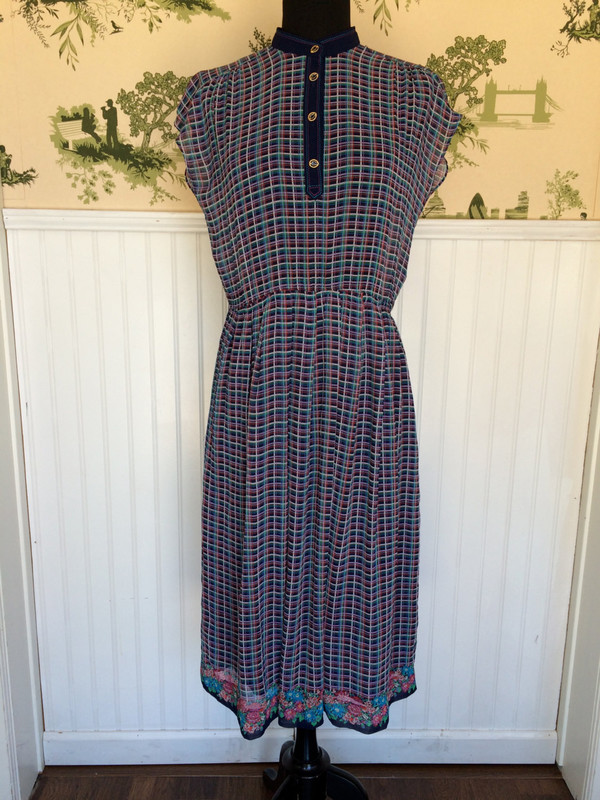 Vintage 70's Japanese Gucci Style Graphic and Floral Dress size medium large Vintage 70's Japanese Gucci Style Graphic and Floral Dress size medium large