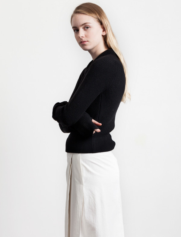 Lemaire Round Neck Rib Sweater Black Lemaire Round Neck Rib Sweater Black
