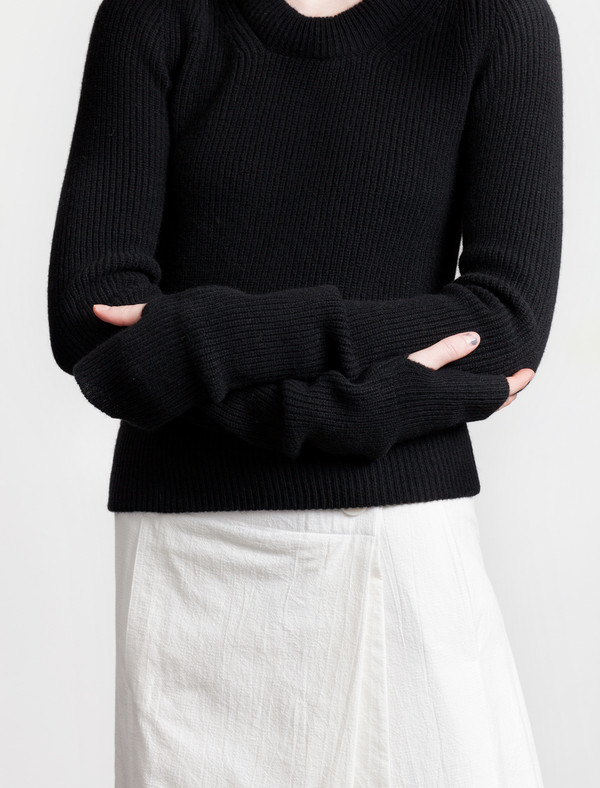 Lemaire Round Neck Rib Sweater Black Lemaire Round Neck Rib Sweater Black