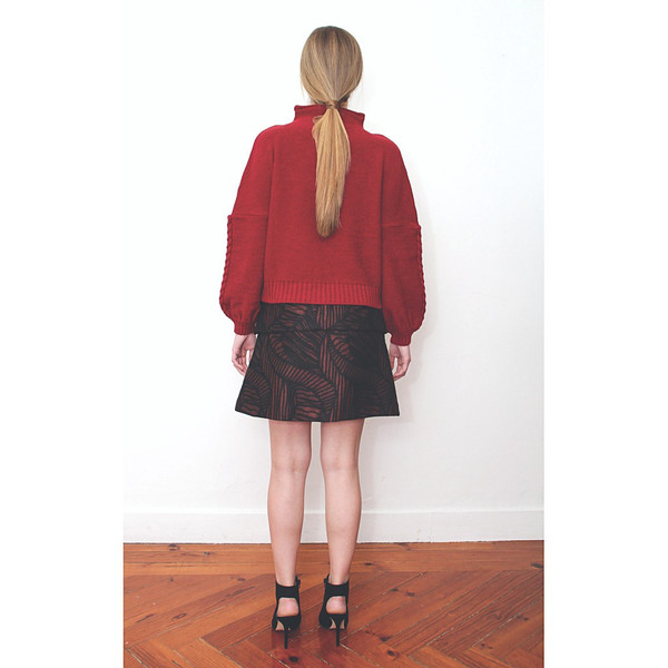 Livlov Red Leaf Print Skirt Livlov Red Leaf Print Skirt