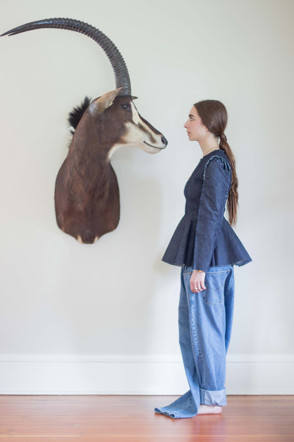 Alexa Stark Long-sleeve Denim Peplum Shirt Alexa Stark Long-sleeve Denim Peplum Shirt