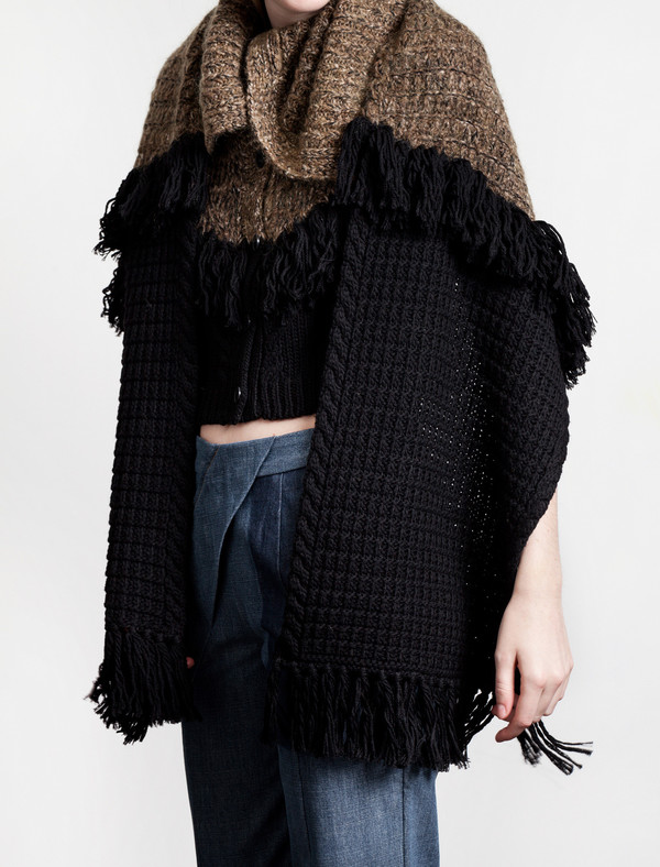 Thakoon Addition Womens Fringe Scarf Cardigan Thakoon Addition Womens Fringe Scarf Cardigan