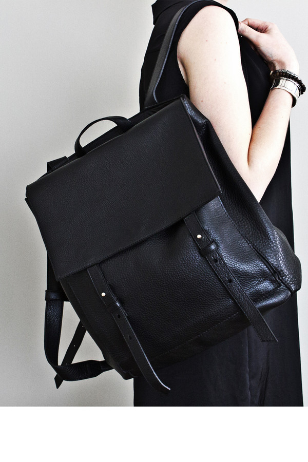 Unisex Le Bas Black Leather Harness Backpack Unisex Le Bas Black Leather Harness Backpack