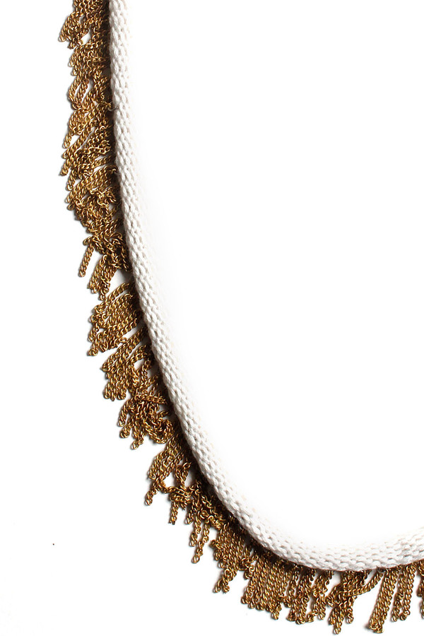 Cream Knit Bamboo and Brass Necklace Cream Knit Bamboo and Brass Necklace