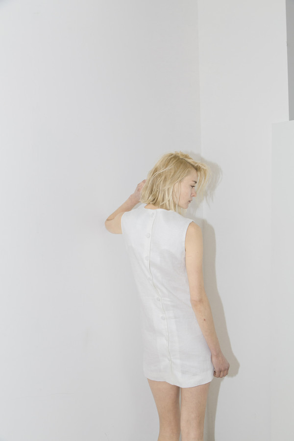 White Linen Pocket Shift Dress White Linen Pocket Shift Dress
