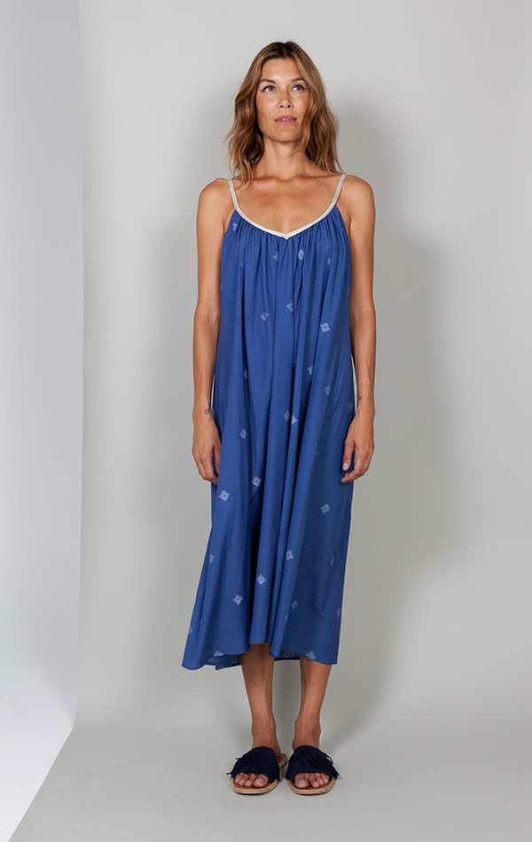 Two Mediterranean Blue Khadi Dress Two Mediterranean Blue Khadi Dress