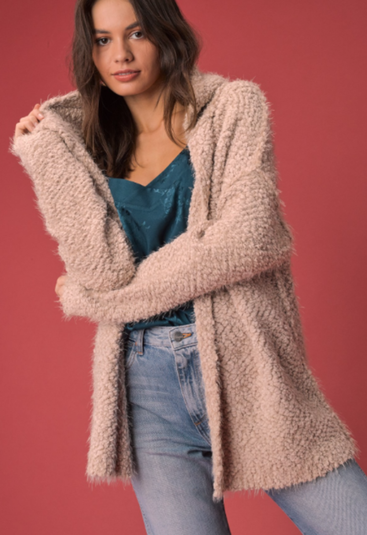 love stitch aria hooded two pocket cozy open cardigan sweater