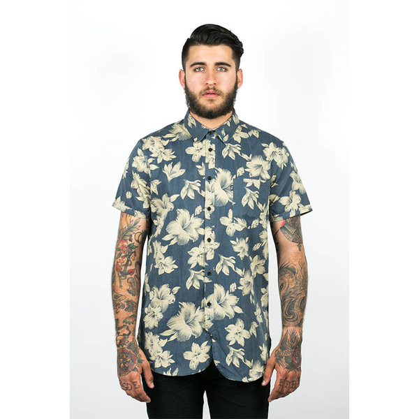 Men's Wolf & Man Malphite - blue beige hawaiian floral shirting Men's Wolf & Man Malphite - blue beige hawaiian floral shirting