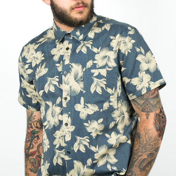 Men's Wolf & Man Malphite - blue beige hawaiian floral shirting Men's Wolf & Man Malphite - blue beige hawaiian floral shirting