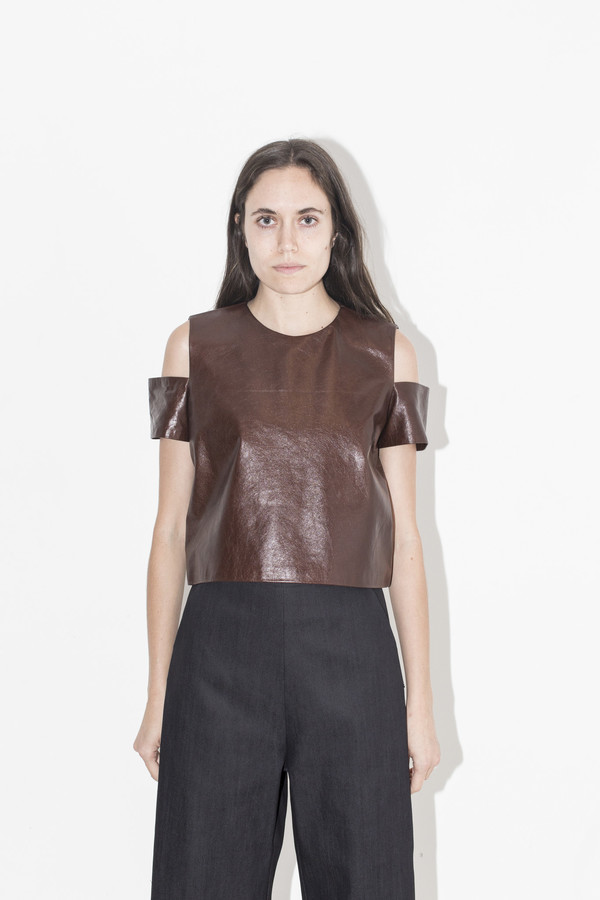 Markoo Brown Kasha Cut Out Top Markoo Brown Kasha Cut Out Top