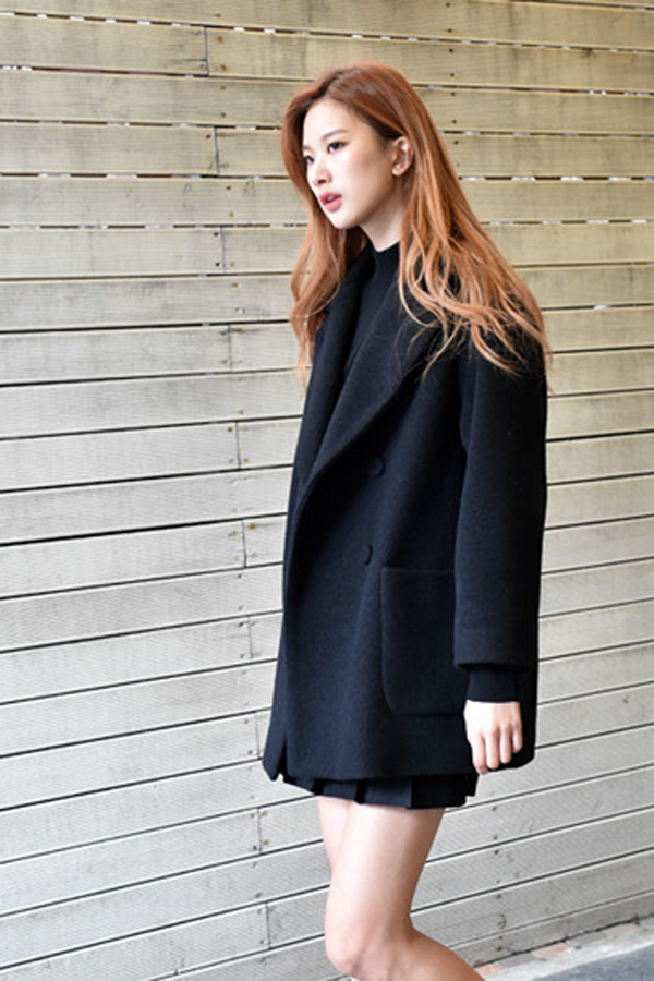 LOOKAST Black Double Breasted Wool Coat LOOKAST Black Double Breasted Wool Coat