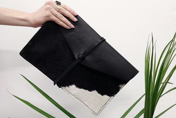Minnie + George Calf Hair Envelope Clutch in Black Minnie + George Calf Hair Envelope Clutch in Black