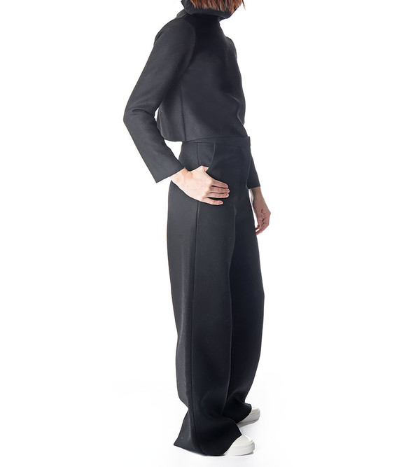 Charlie May Black Wool/Felt Wide Leg Trousers Charlie May Black Wool/Felt Wide Leg Trousers