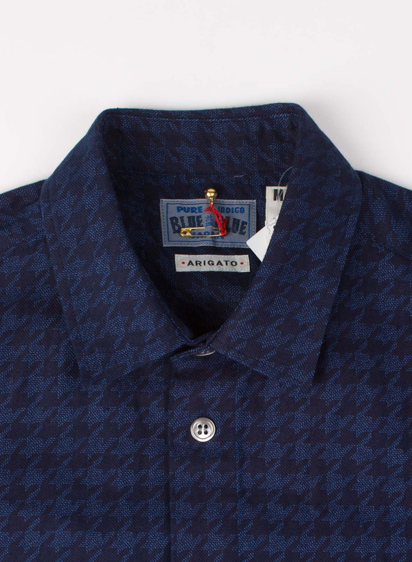 Men's Blue Blue Japan Indigo Houndstooth Flannel Over Printed Shirt Men's Blue Blue Japan Indigo Houndstooth Flannel Over Printed Shirt