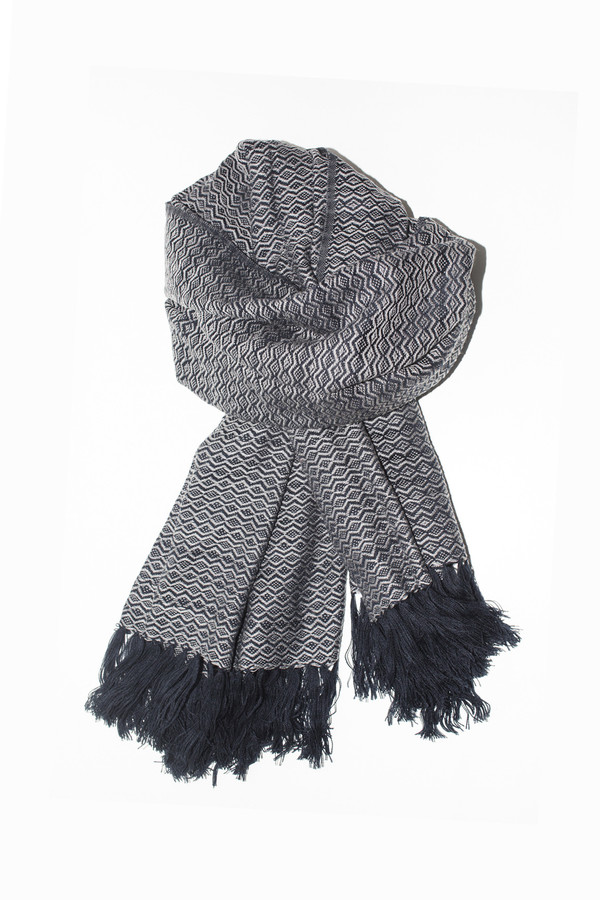 Men's Chamula Acrylic ZigZag Scarf - Navy/Grey Men's Chamula Acrylic ZigZag Scarf - Navy/Grey