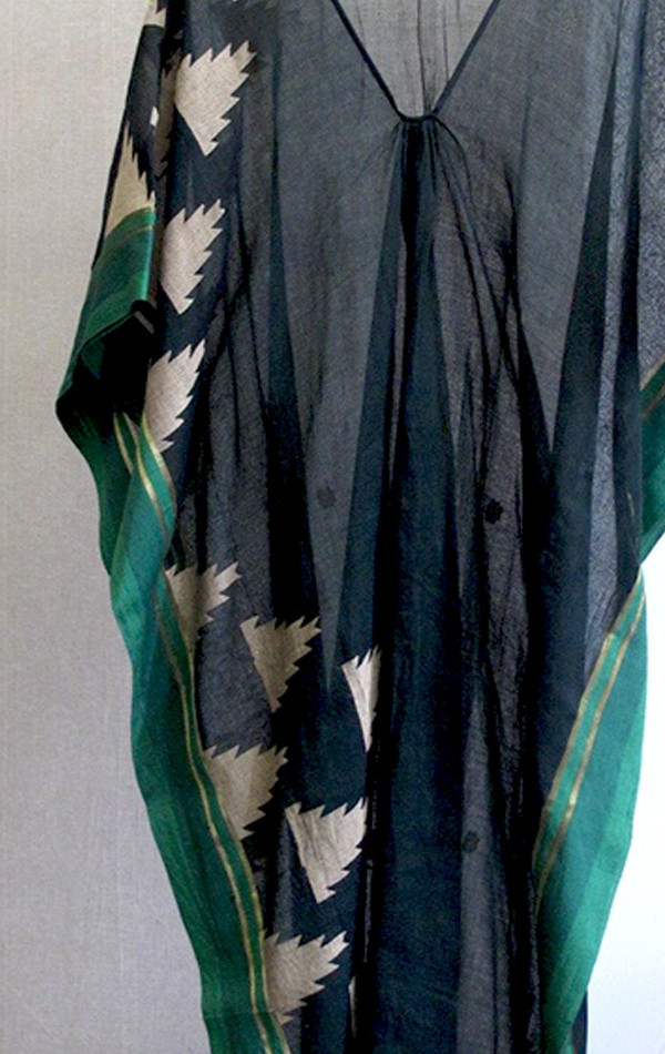Two Black and green border sari caftan Two Black and green border sari caftan