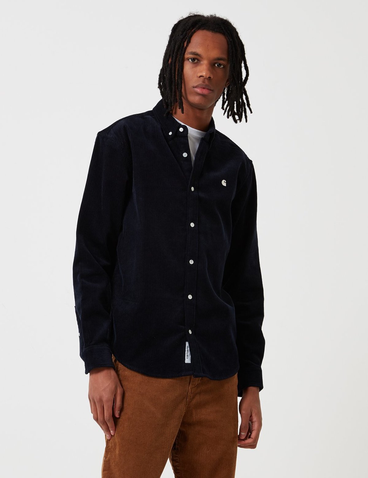 Carhartt Madison Cord Long Sleeve Shirt Navy//White in Size S,L