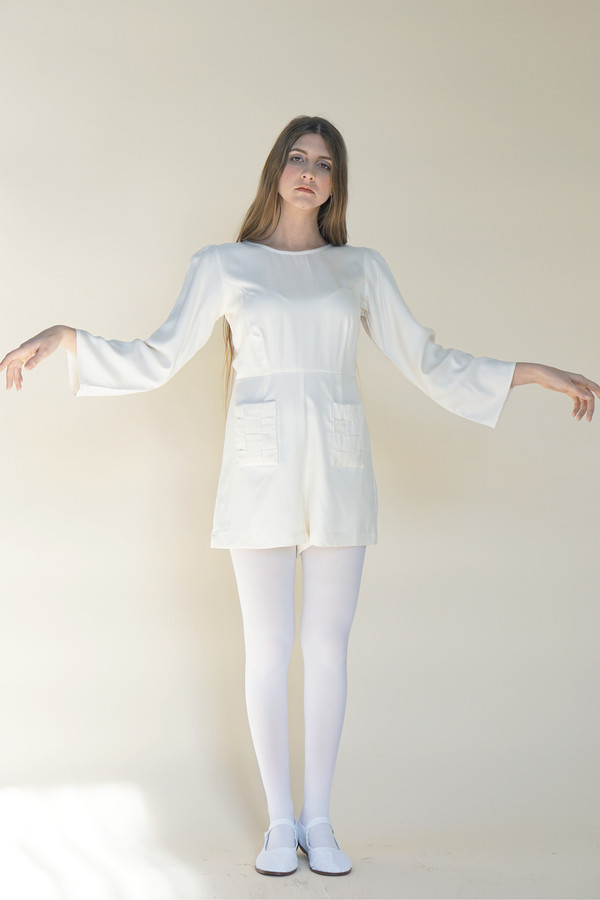 Samantha Pleet Basket Romper - Ivory Samantha Pleet Basket Romper - Ivory