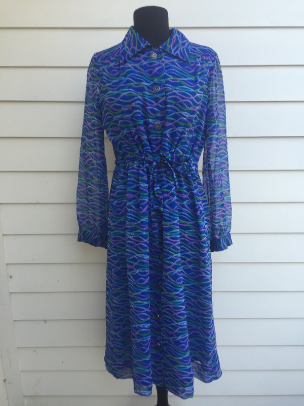 70's abstract print blue Japanese dress size XL 70's abstract print blue Japanese dress size XL