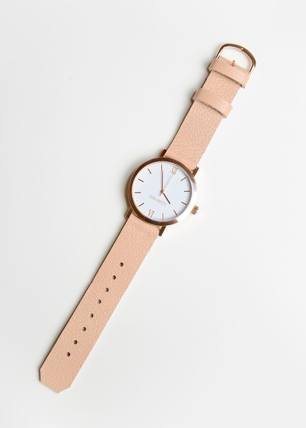 Berg + Betts Rose Gold Round Watch in Pale Pink Berg + Betts Rose Gold Round Watch in Pale Pink
