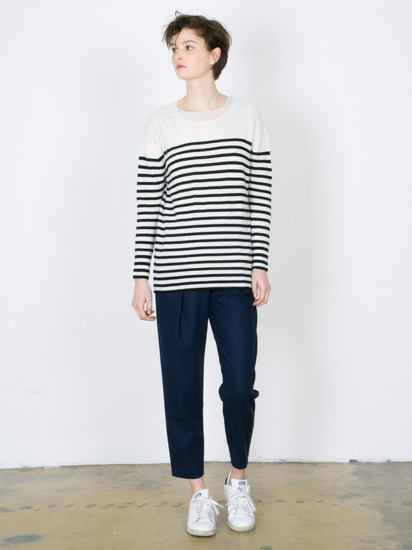 RAQUEL ALLEGRA STRIPE CASHMERE SHRED SHOULDER PULLOVER RAQUEL ALLEGRA STRIPE CASHMERE SHRED SHOULDER PULLOVER