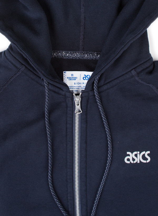Men's Reigning Champ Asics/RC Full Zip Hoodie Navy Men's Reigning Champ Asics/RC Full Zip Hoodie Navy
