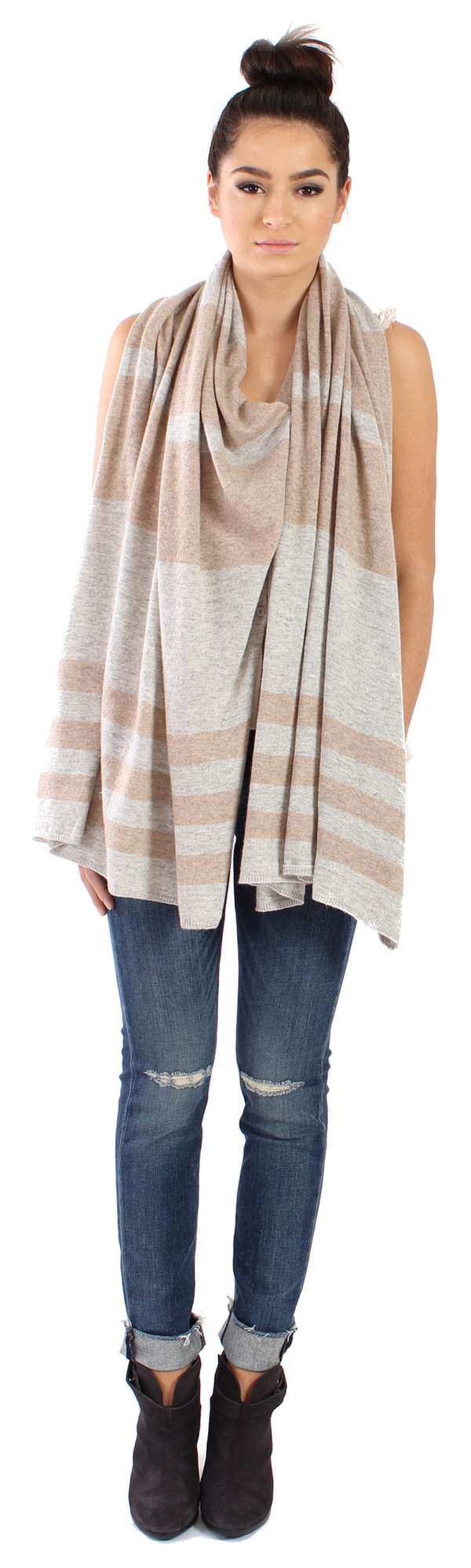 Michael Farrell Stripe Poncho in Beige Michael Farrell Stripe Poncho in Beige
