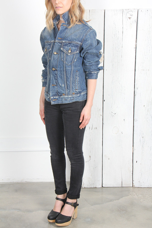 R13 EMBROIDERED 'REBEL REBEL' TRUCKER JEAN JACKET R13 EMBROIDERED 'REBEL REBEL' TRUCKER JEAN JACKET