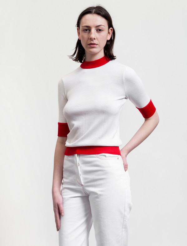 Etienne Deroeux Womens Mila Short Sleeve Red/White Etienne Deroeux Womens Mila Short Sleeve Red/White