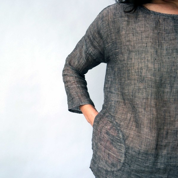 Modaspia Drop Sleeve Blouse in Black Linen Modaspia Drop Sleeve Blouse in Black Linen