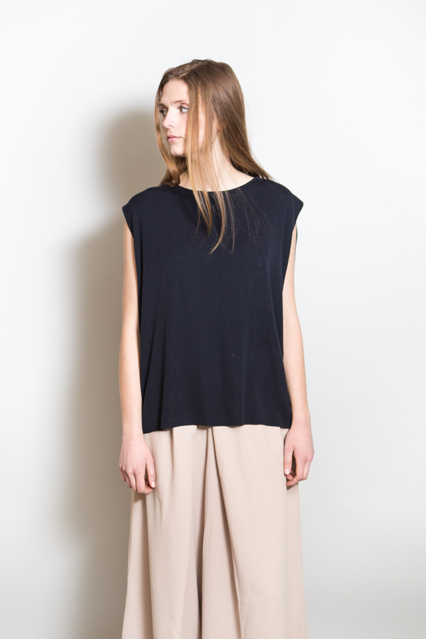 Achro Linen Mixed Knit Top / Navy Achro Linen Mixed Knit Top / Navy