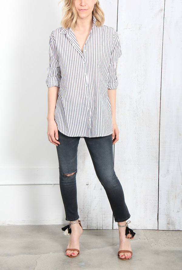 XIRENA BEAU BUTTON DOWN SHIRT IN CHARCOAL STRIPE XIRENA BEAU BUTTON DOWN SHIRT IN CHARCOAL STRIPE