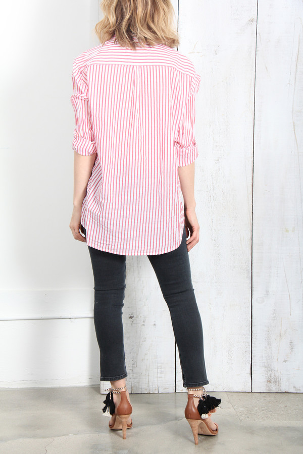 XIRENA BEAU BUTTON DOWN SHIRT IN RED STRIPE XIRENA BEAU BUTTON DOWN SHIRT IN RED STRIPE