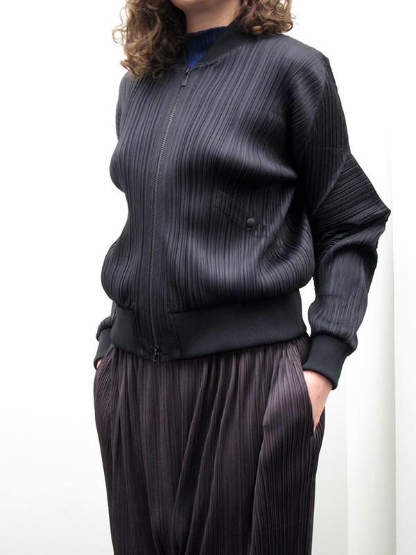 Issey Miyake Pleated Bomber Jacket - Black Issey Miyake Pleated Bomber Jacket - Black