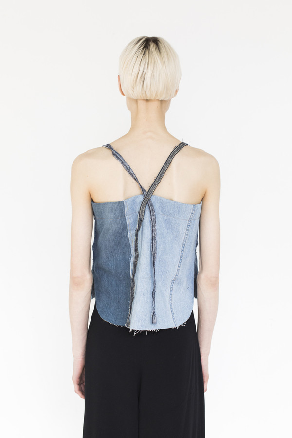 Assembly Patchwork Denim Strap Top Assembly Patchwork Denim Strap Top