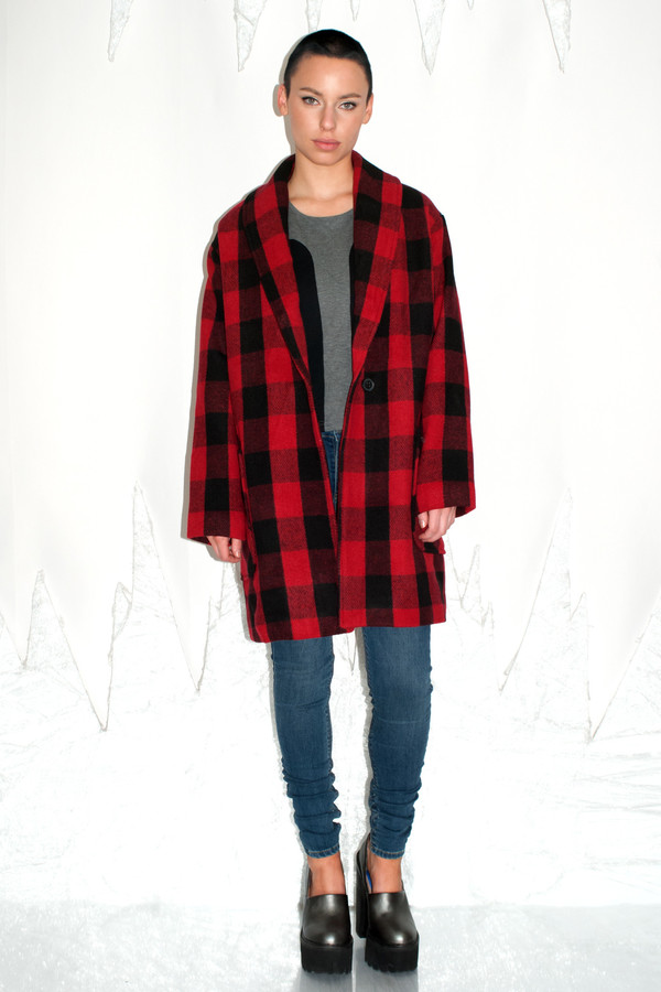 Native Youth Logger Check Shawl Coat Native Youth Logger Check Shawl Coat