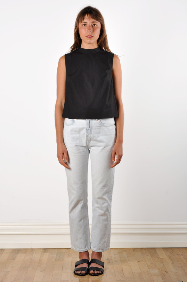 Waltz Mock Neck Sleeveless Top in Black Cotton Poplin Waltz Mock Neck Sleeveless Top in Black Cotton Poplin