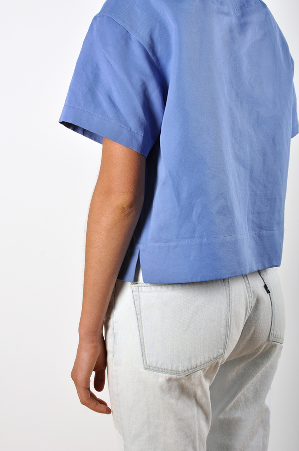Waltz Drop Shoulder T-shirt in Cornflower Linen/Cotton Twill Waltz Drop Shoulder T-shirt in Cornflower Linen/Cotton Twill