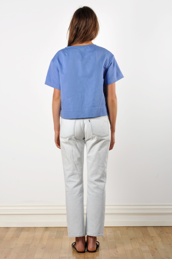 Waltz Drop Shoulder T-shirt in Cornflower Linen/Cotton Twill Waltz Drop Shoulder T-shirt in Cornflower Linen/Cotton Twill