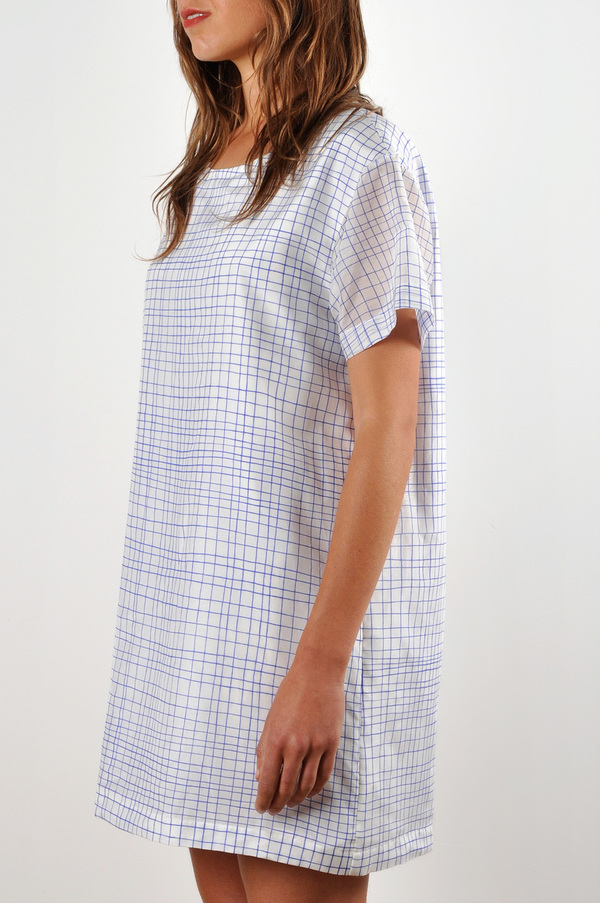 WaltzDrop Shoulder T-shirt Dress in Grid Print Cotton/Silk Voile WaltzDrop Shoulder T-shirt Dress in Grid Print Cotton/Silk Voile